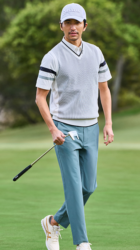 Srixon グレー・パターンポロシャツとホワイトパンツセット Srixon グレー・パターンポロシャツとホワイトパンツセット 楽天